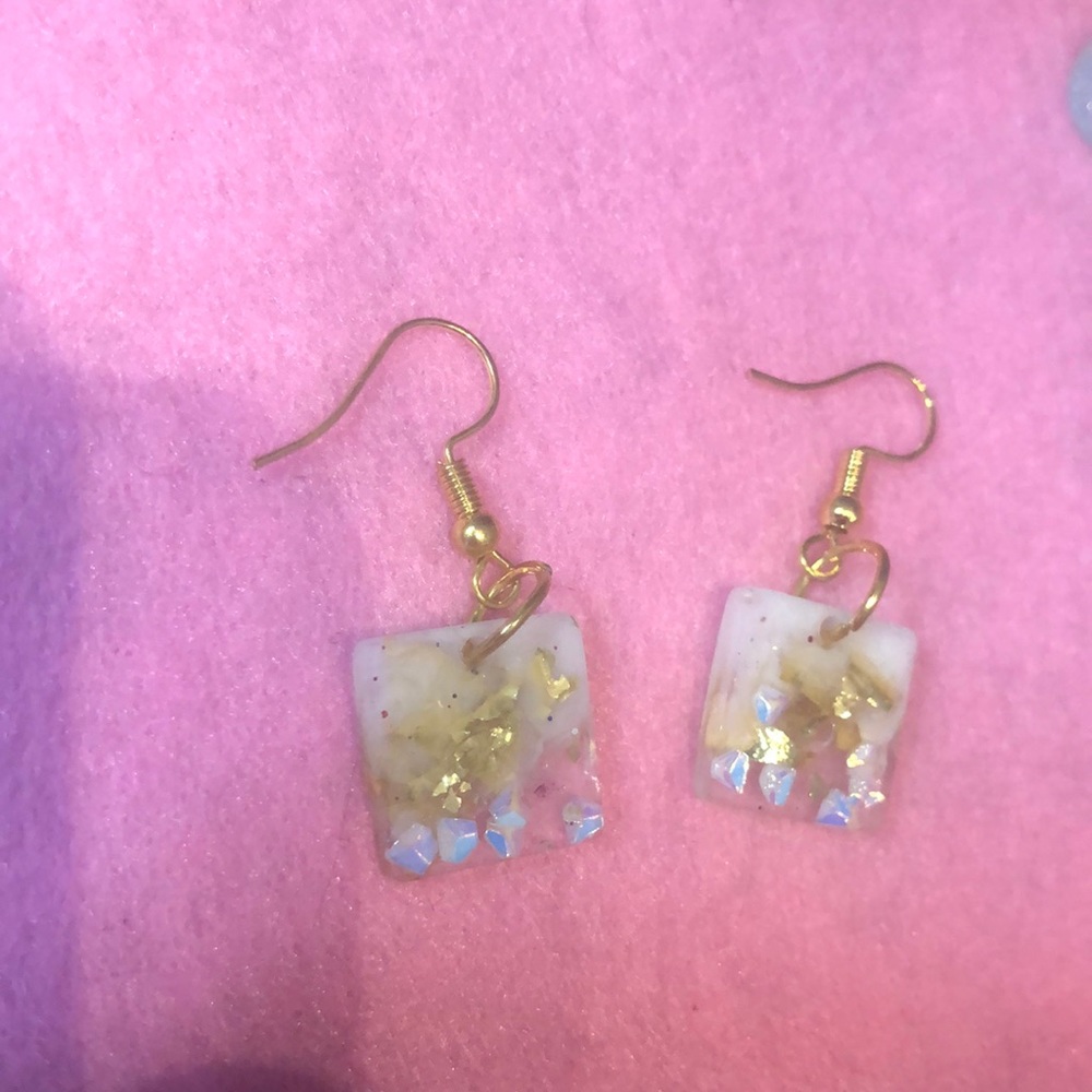 Square Dangle Earrings - Gold & Blue